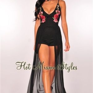 NWT Black Embroidered Maxi Romper